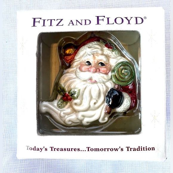 VTG Fits and Floyd 2002 Glass Sugar Plum Santa Face Holiday Tree Ornament - Picture 1 of 6